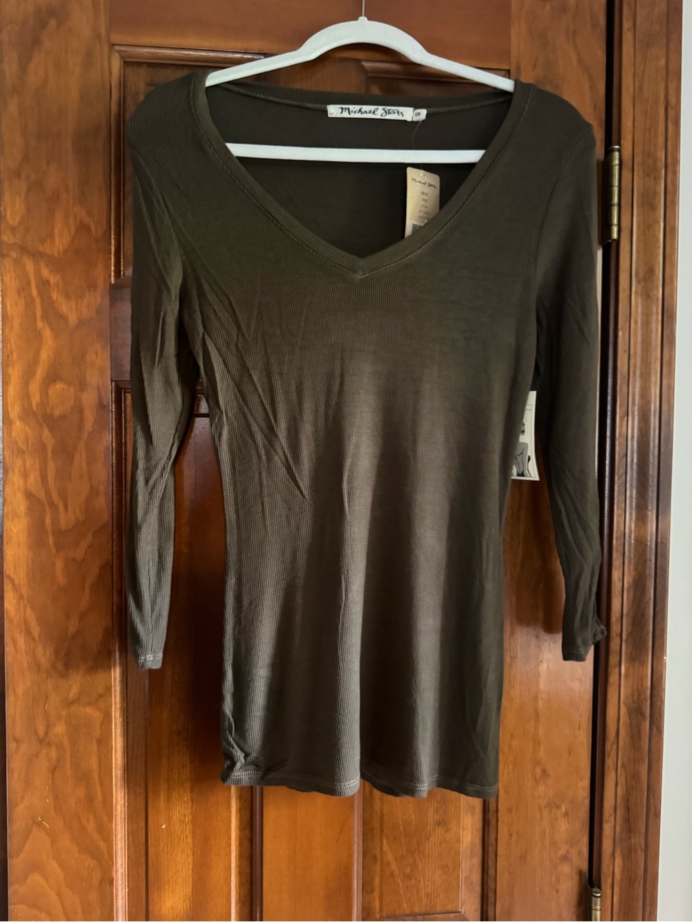 NWT Michael Stars Brown V-Neck Long Sleeve Tee